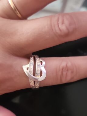 Silver and Gold Two-Tone Heart Ring with Pave Accents - Women Jewelry